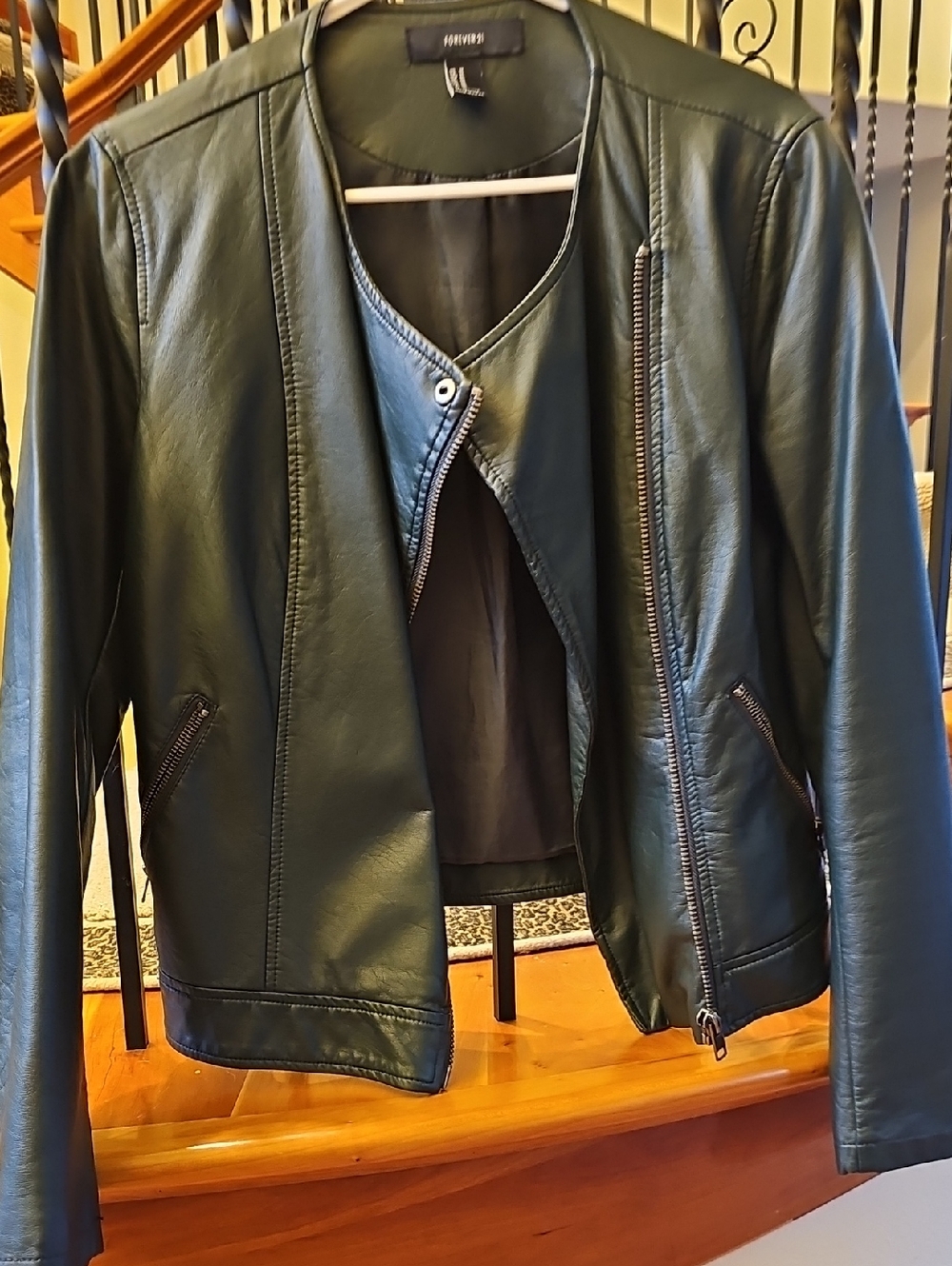 Forever 21 faux leather hunter green biker moto jacket